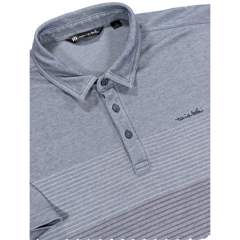 TravisMathew Shirt Mens Extra Large Gray Striped Golf Performance Polo Stretch